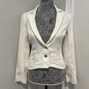 Armani Exchange Y2K Womens Sz: S White Stretch Denim Fitted Blazer jacket.